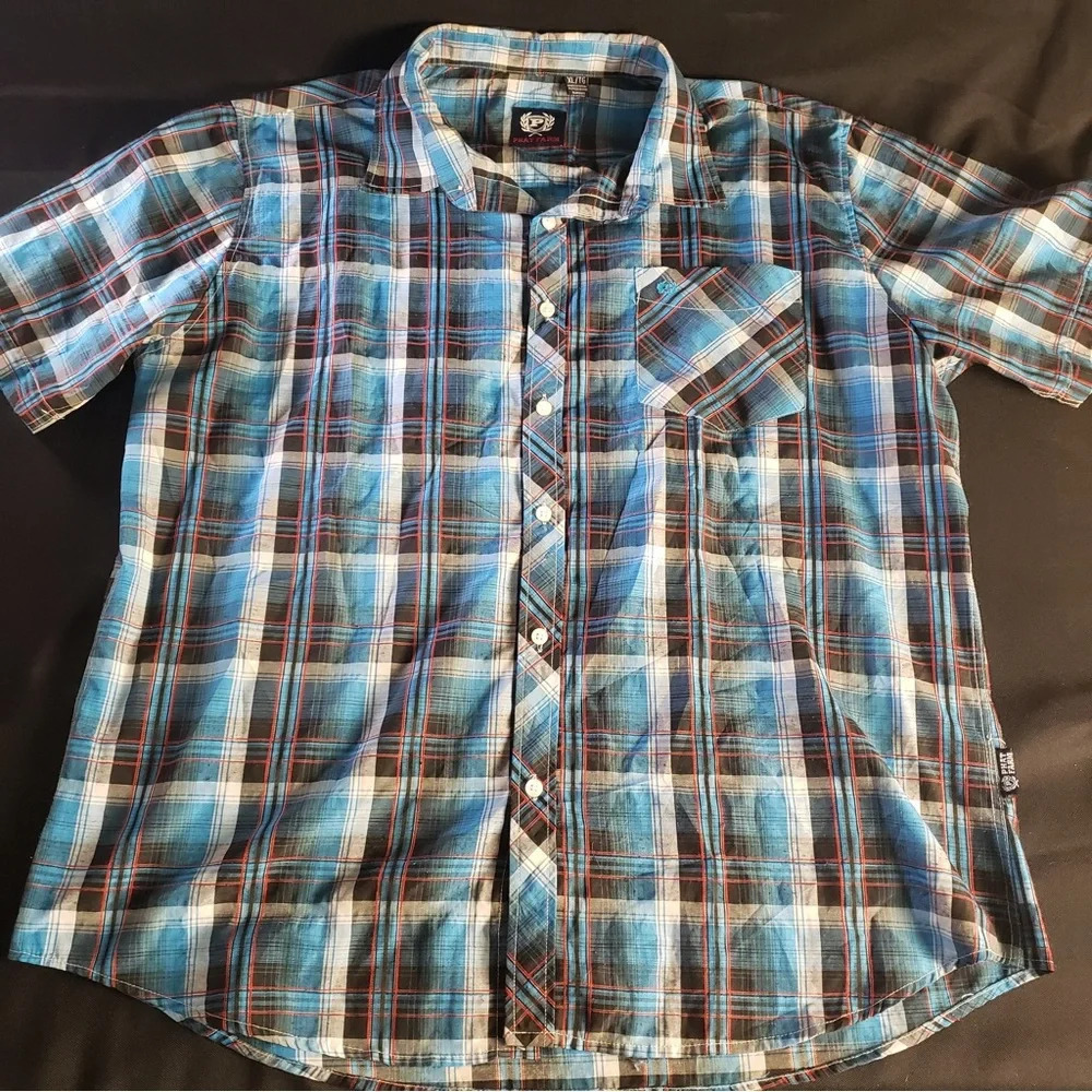 Phat Farm Plaid Short Sleeve Button Down Shirt Men’s XL